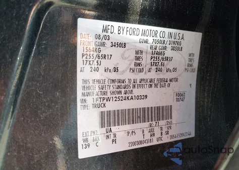 2004 Ford F-150 Lariat/Xlt z USA, uszkodzony, nr VIN 1FTPW12524KA10339